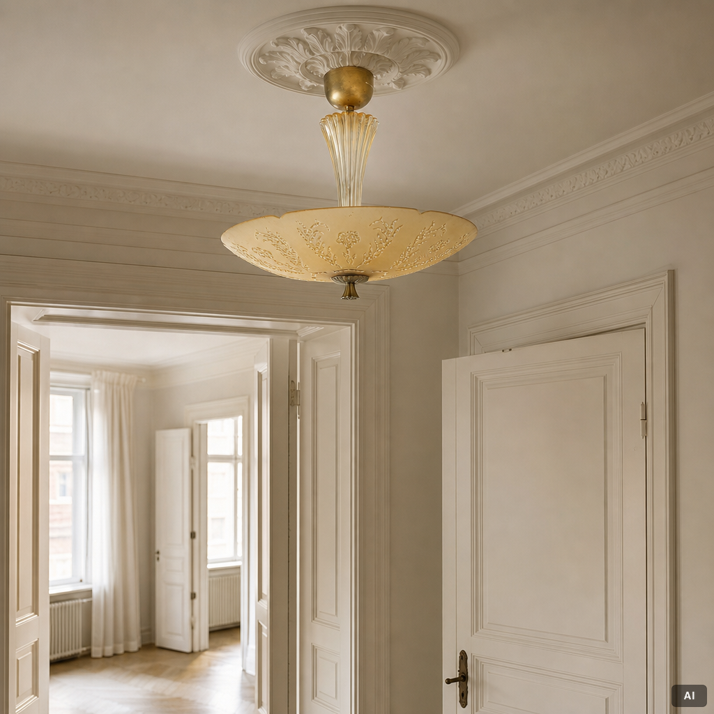 Fritz Kurz, A model KD 9775 Swedish Modern ceiling lamp, Orrefors, 1940s.