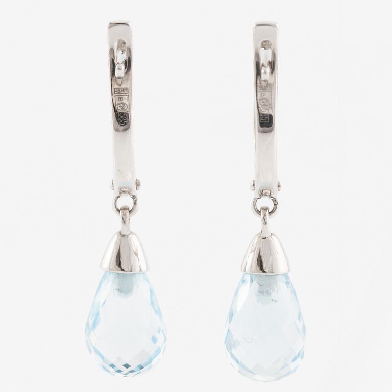 Earrings, a pair, 14K white gold with briolette-cut topaz and octagon-cut diamonds.