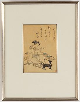 Suzuki Harunobu (1724/25-70), after, a colour woodblock print, Japan, late 19th/early 20th century.