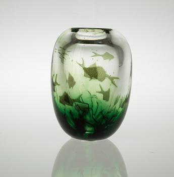 An Edward Hald 'fish graal' glass vase, Orrefors 1938.