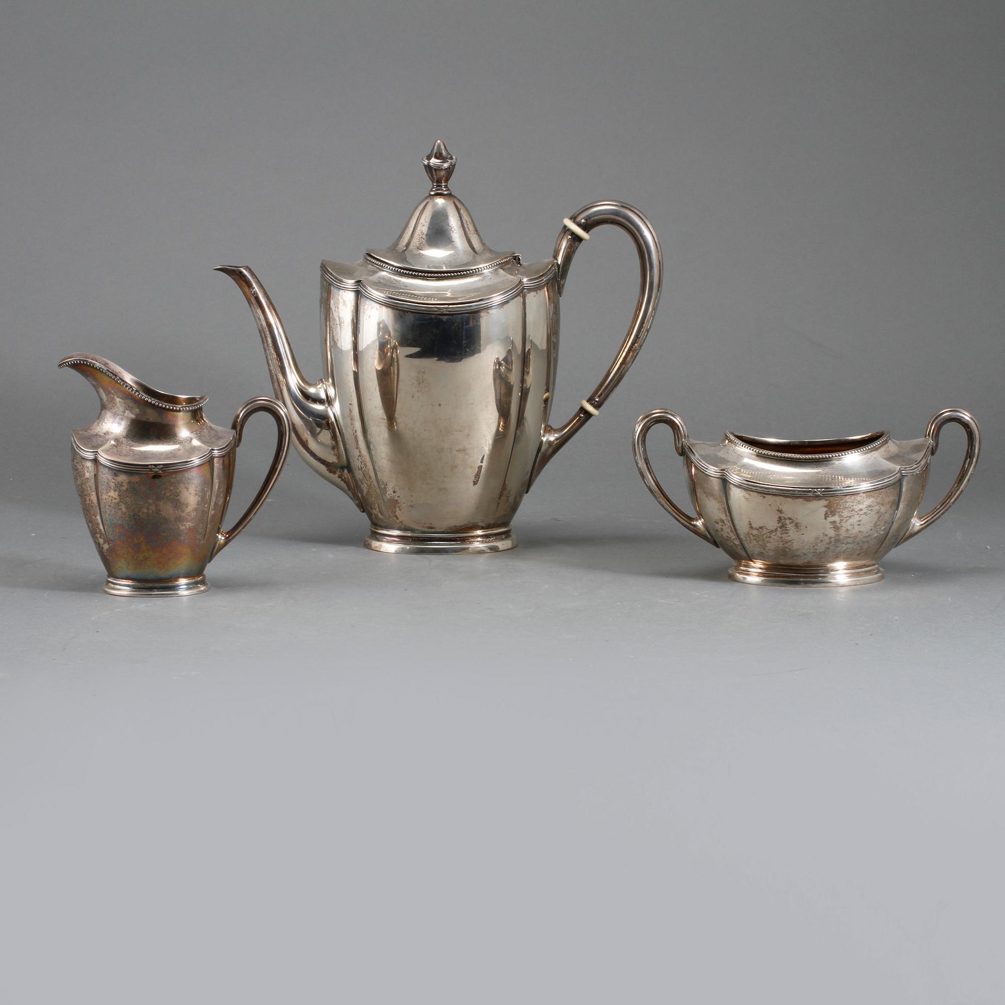 KAFFESERVIS, silver, svenska importstämplar, 1900-talets första hälft, vikt 916 g.