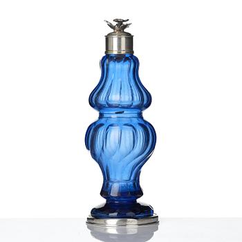 A Swedish Rococo blue glass and silver bottle, marked Lorenz Vick (Ulricehamn 1766-1808).