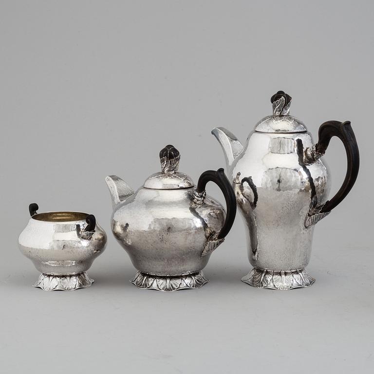 MOGENS BALLINS EFT, teservis, 3 delar, silver, jugend, Köpenhamn, efter Hans Peter Hertz övertagande (1908) ca. 1910.