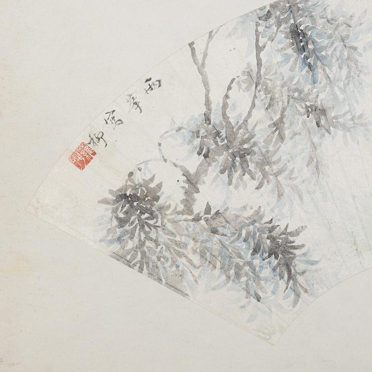 Oidentifierad konstnär, s.k. "Solfjädersmålning", Bladverk, Kina, 1900-tal.
