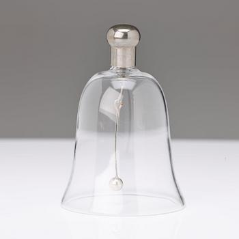 A pair of 20th century coasters, white metal and an English silver plated salt-cellar and A 20th c glass table-bell.