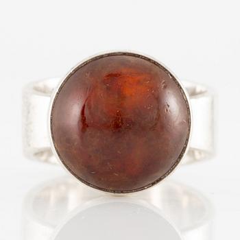 NE From, ring sterling silver with amber, Denmark likely 1960s.