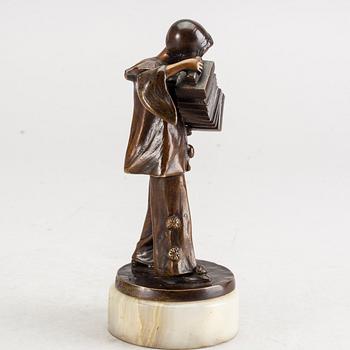 An early 20th century bronze with alabaster base by Francizek Jozef Kucharzyk.