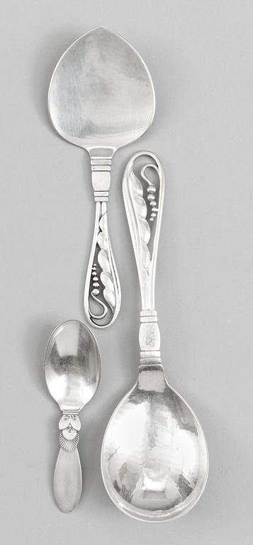 KOMPOTTSKED,  SMÖRGÅSSPADE samt BARNSKED, sterling. G.Jensen 1933-44, Danmark.