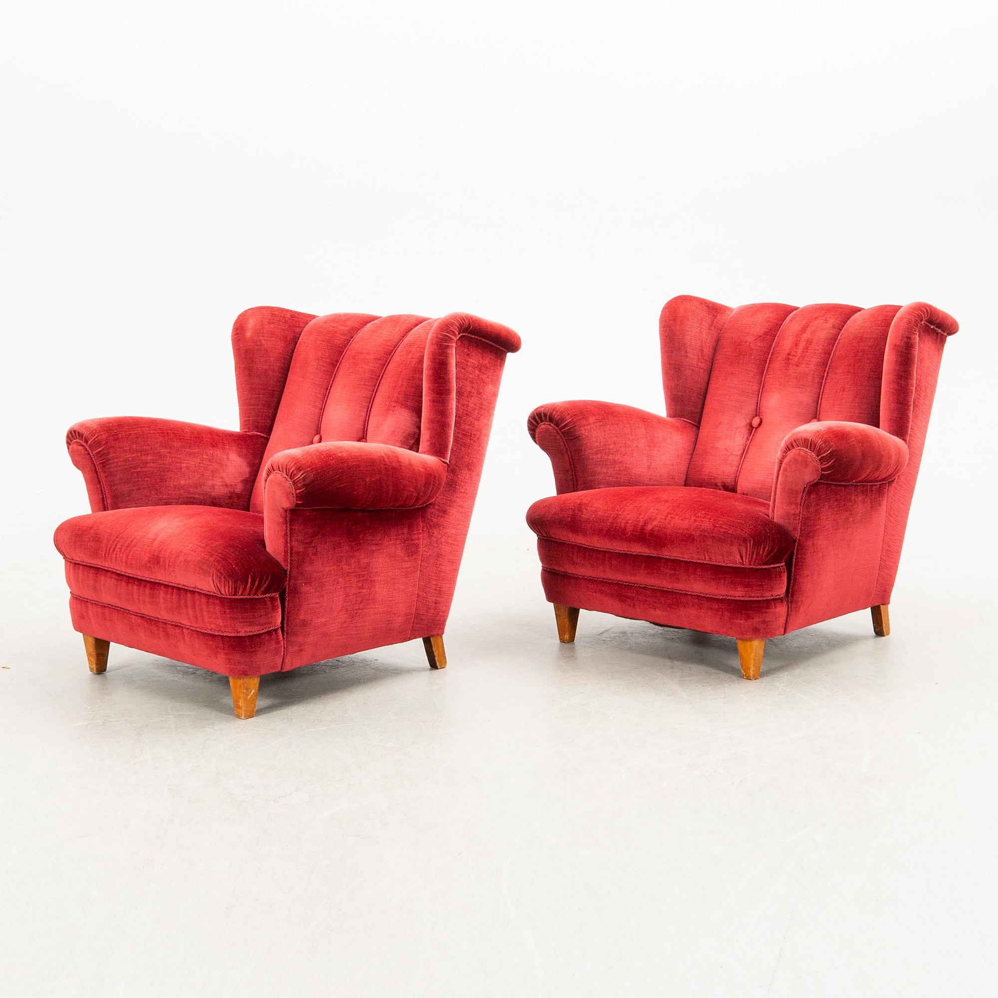 Armchairs, a pair, mid-20th century.