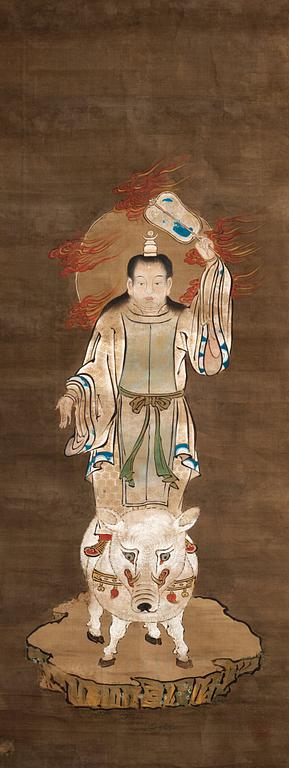 A hanging scroll, ink and colour on paper, Unidentified artist, presumably Japan, 19th Century.