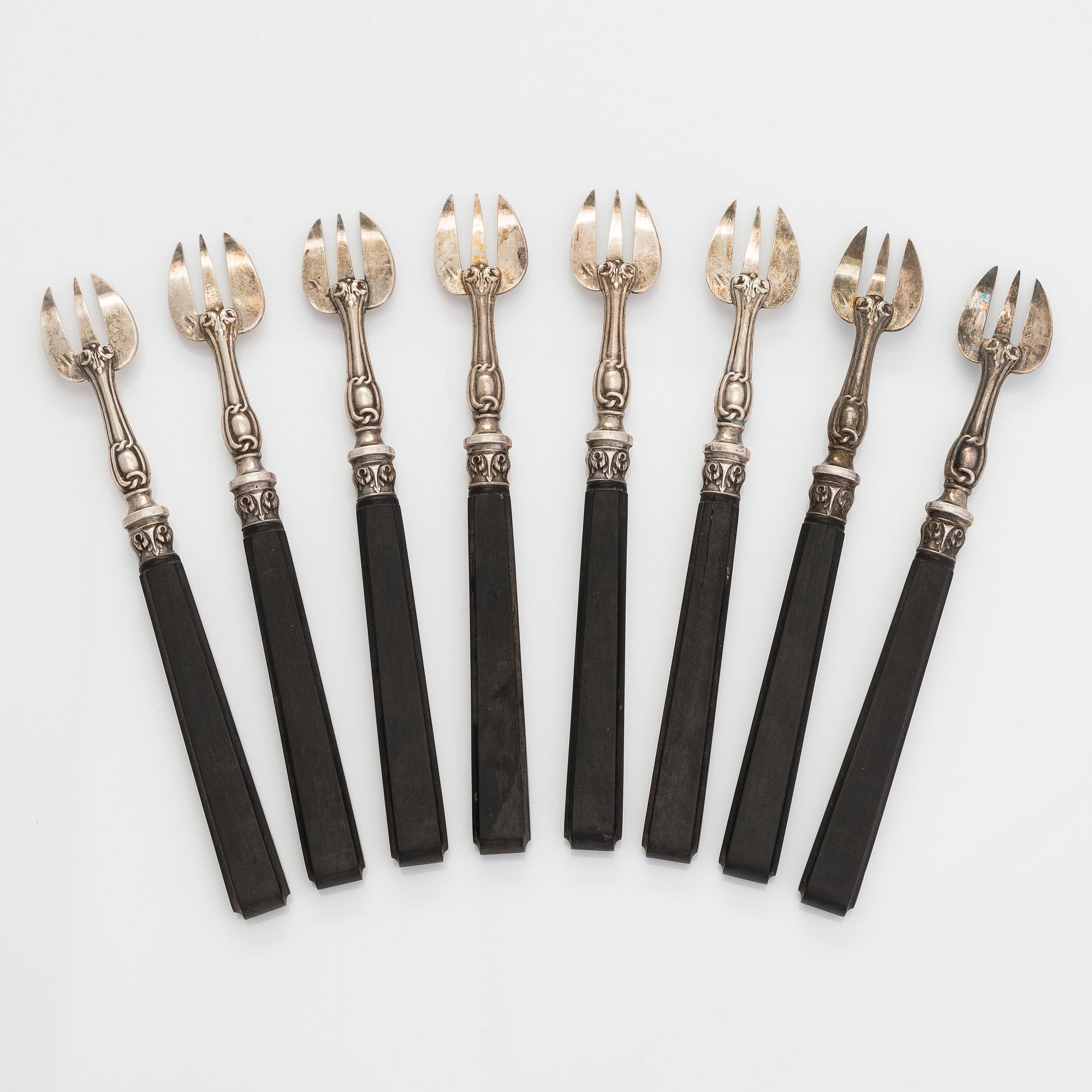 Ostrongafflar, 8 st, silver, Frankrike, 1800-talets slut.