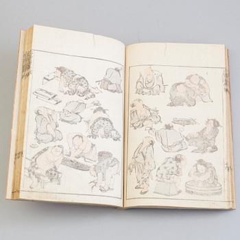 Sx woodblock illustration books, including HOKUSAI (1760-1849),
