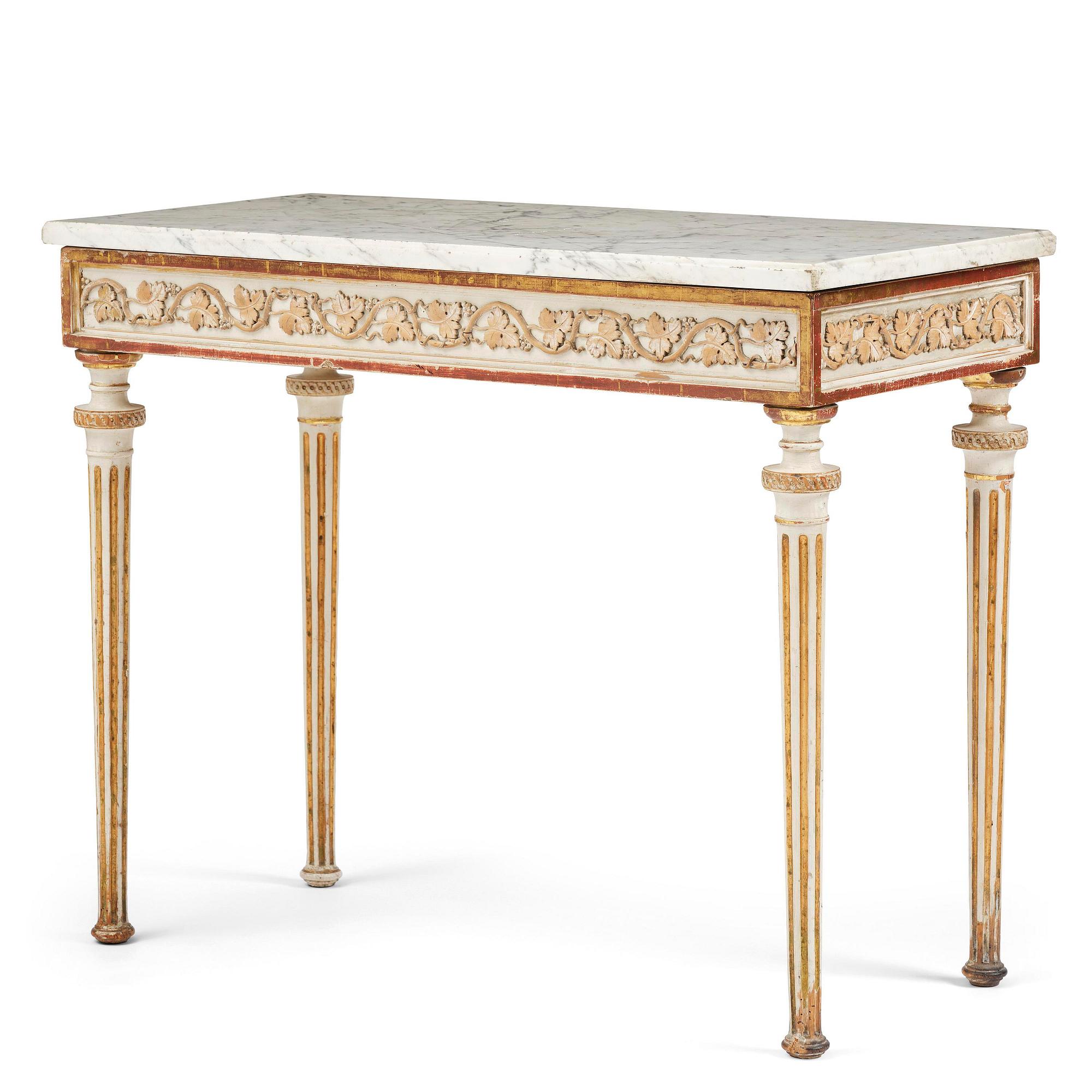 A late Gustavian carved giltwood and marble console table, attributed to P- Ljung (royal ornament carver 1788-1819).
