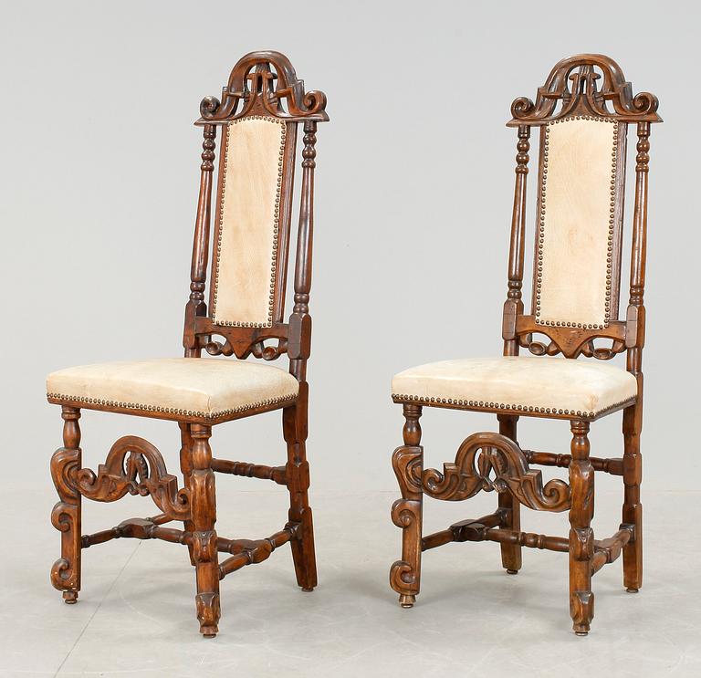 STOLAR, sex + två stycken. Omkring år 1700. Barock.