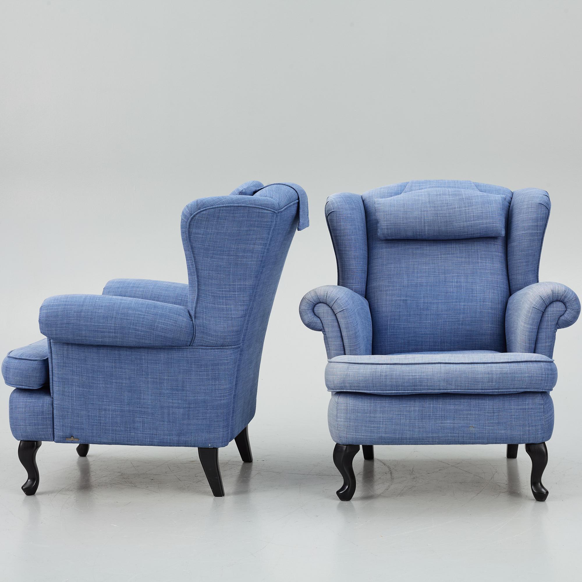 Fåtöljer ett par, med fotpallar, Bröderna Andersson.