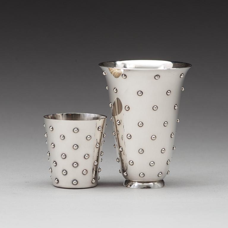 Sigvard Bernadotte, a sterling vase and beaker, Georg Jensen, Copenhagen 1945-77.