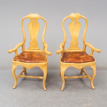 A pair of Swedish late Baroque 18th century armchair.