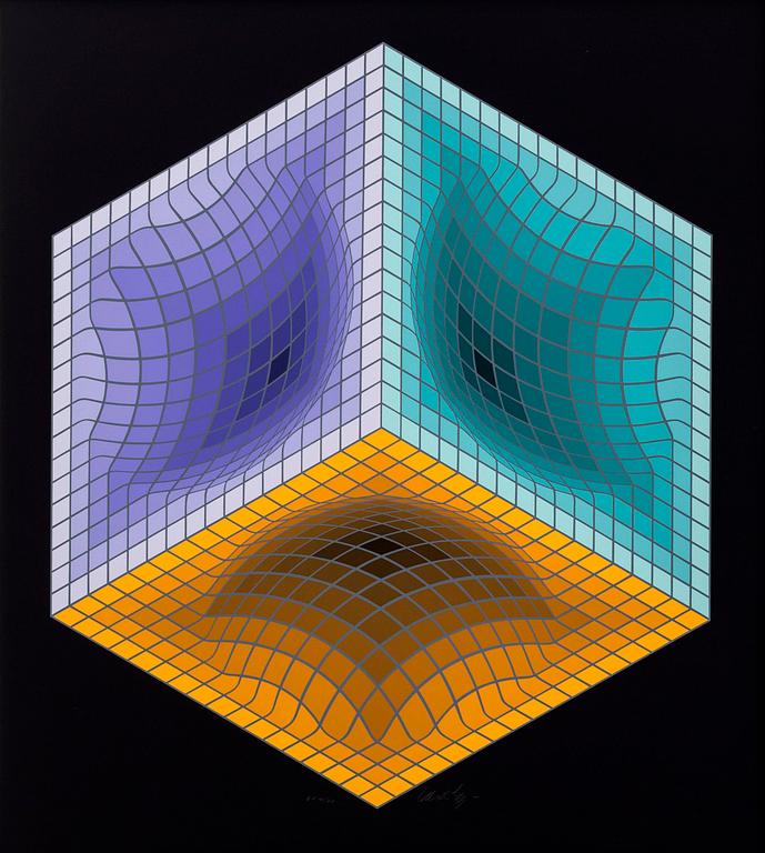 VICTOR VASARELY, "JALONS" SIX SERIGRAPH AND A PLEXIGLASS 'Optometri', NUMBERED EA 4/30 AND SIGNED.