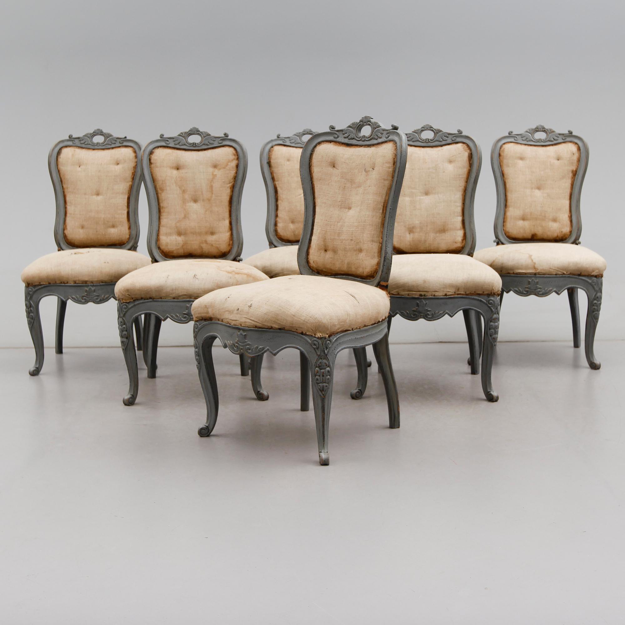 STOLAR, 6 st, rokokostil, 1800-talets mitt.