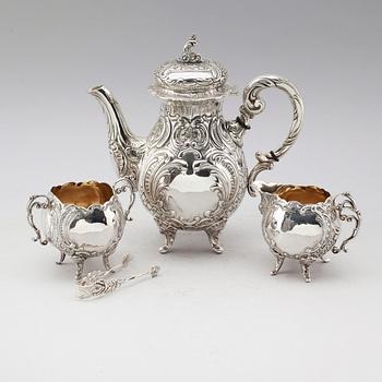 KAFFESERVIS, 3 delar, silver, GEWE, 1949/51. Vikt ca 1516 gram.
