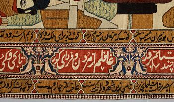 A RUG, a semi-antique Kashan figural, possibly Motachem, ca 202 x 140 cm.