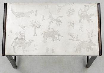 A Björn Trägårdh and Nils Fougstedt engraved pewter top table, Svenskt Tenn, ca 1930.