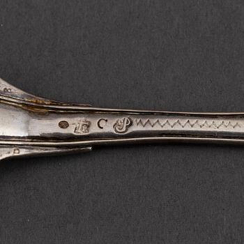 5+1 swedish silver dessert forks, including mark of Petter Julin, Köping 1761.