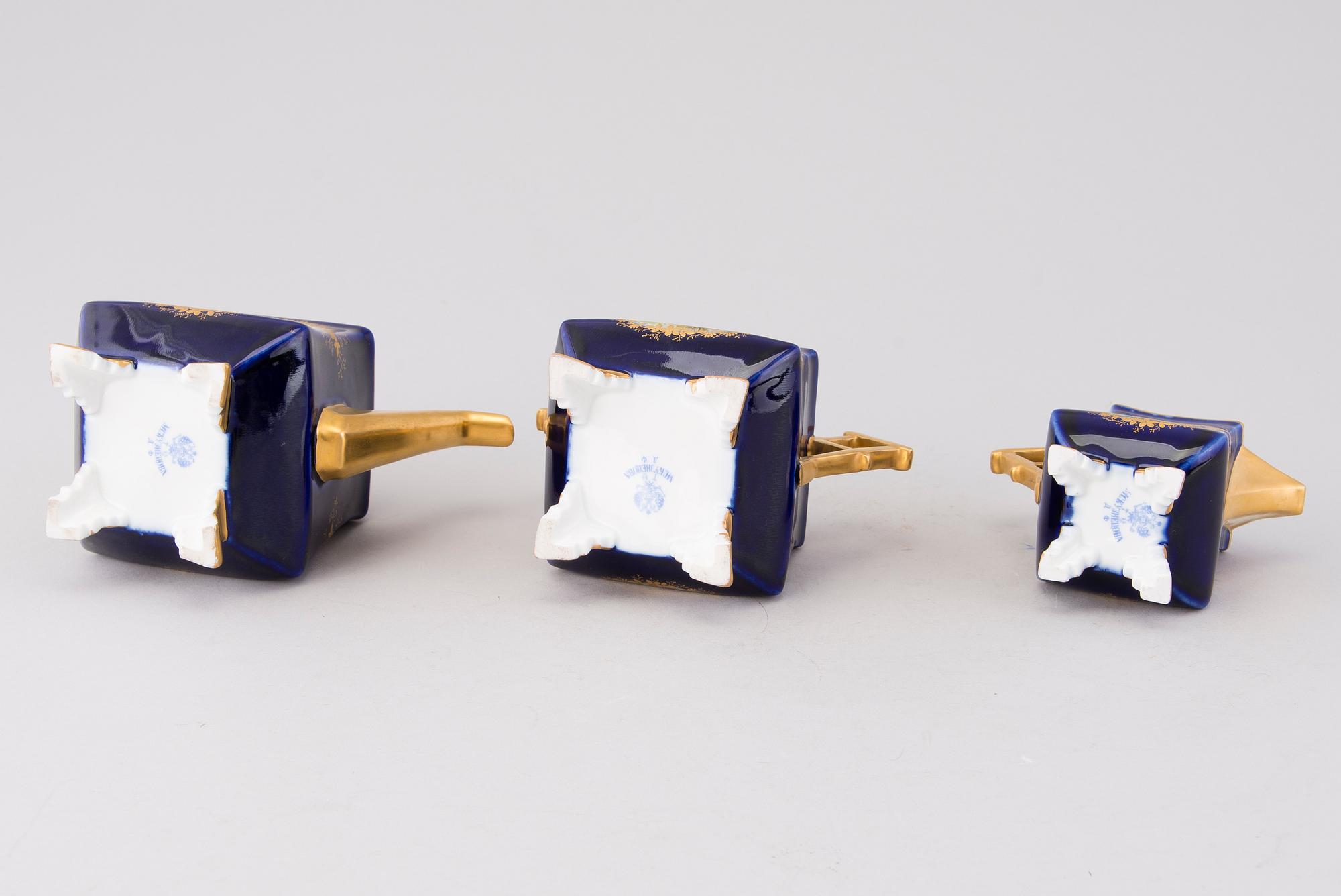 KAFFESERVIS 6 DELAR, porslin, "tête-à-tête", Kuznetsov Dulevo fabriken 1891-1917.