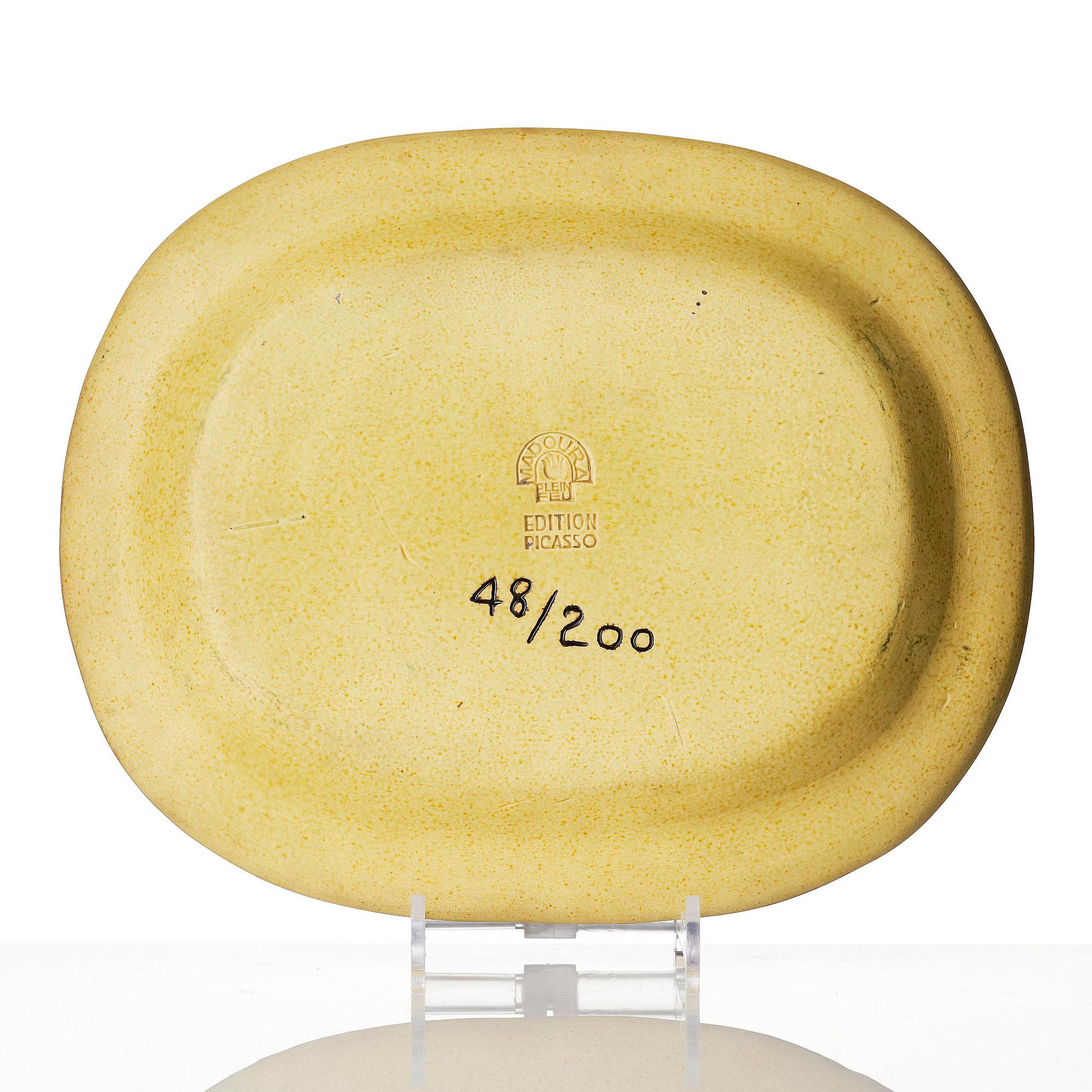 Pablo Picasso, a "Trois Sardines" (A.R. 34), faience dish, Madoura, Vallauris, France, post 1948.