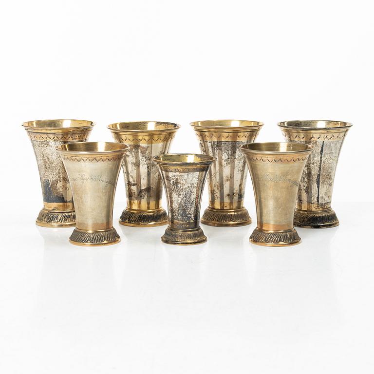 Seven Swedish silver beakers, mark of KG Markströms, Uppsala 1912-1926.