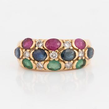RING, with emerald, ruby, sapphire and diamonds.