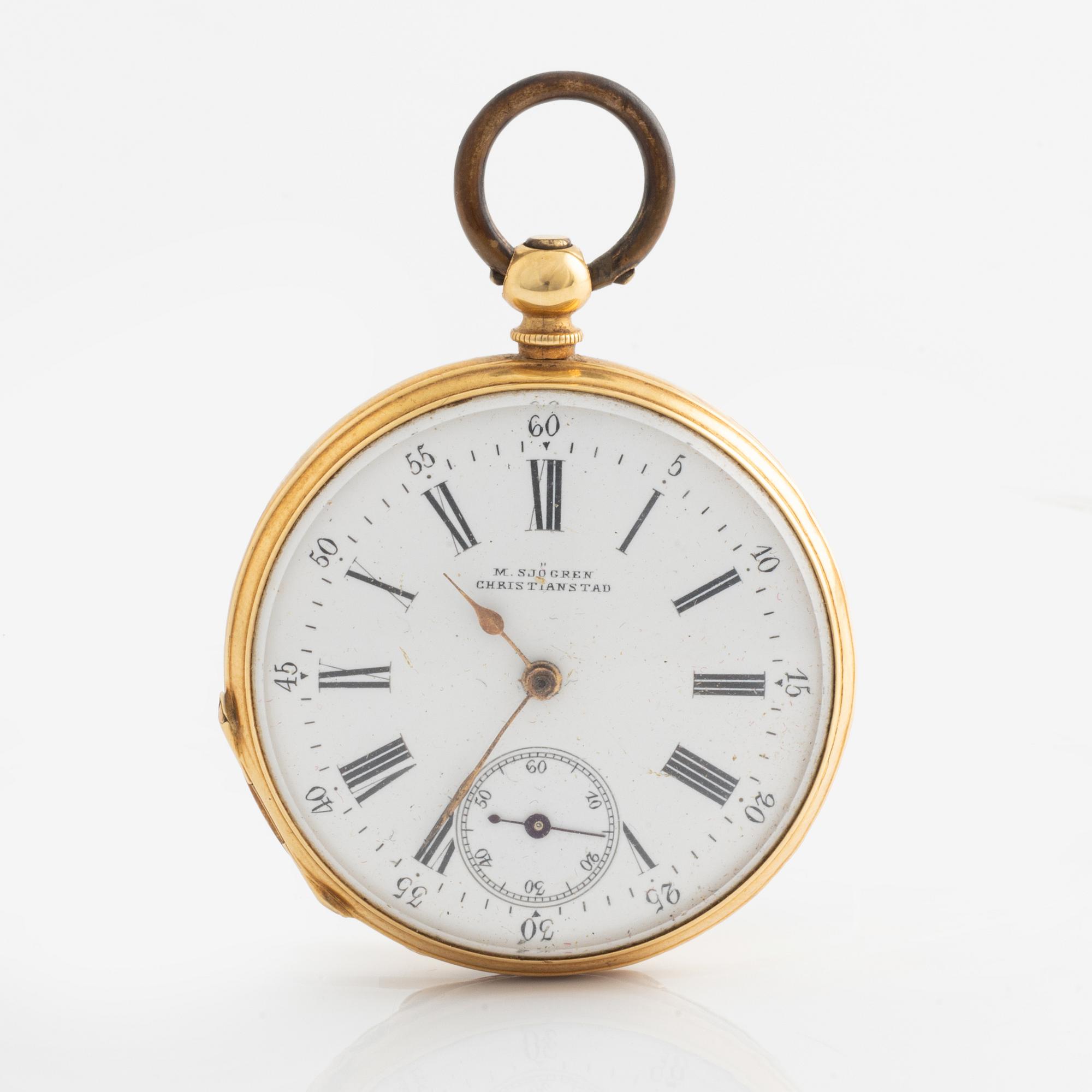Pocket watch, 18K gold, "M Sjögren Christianstad", 36.5 mm.
