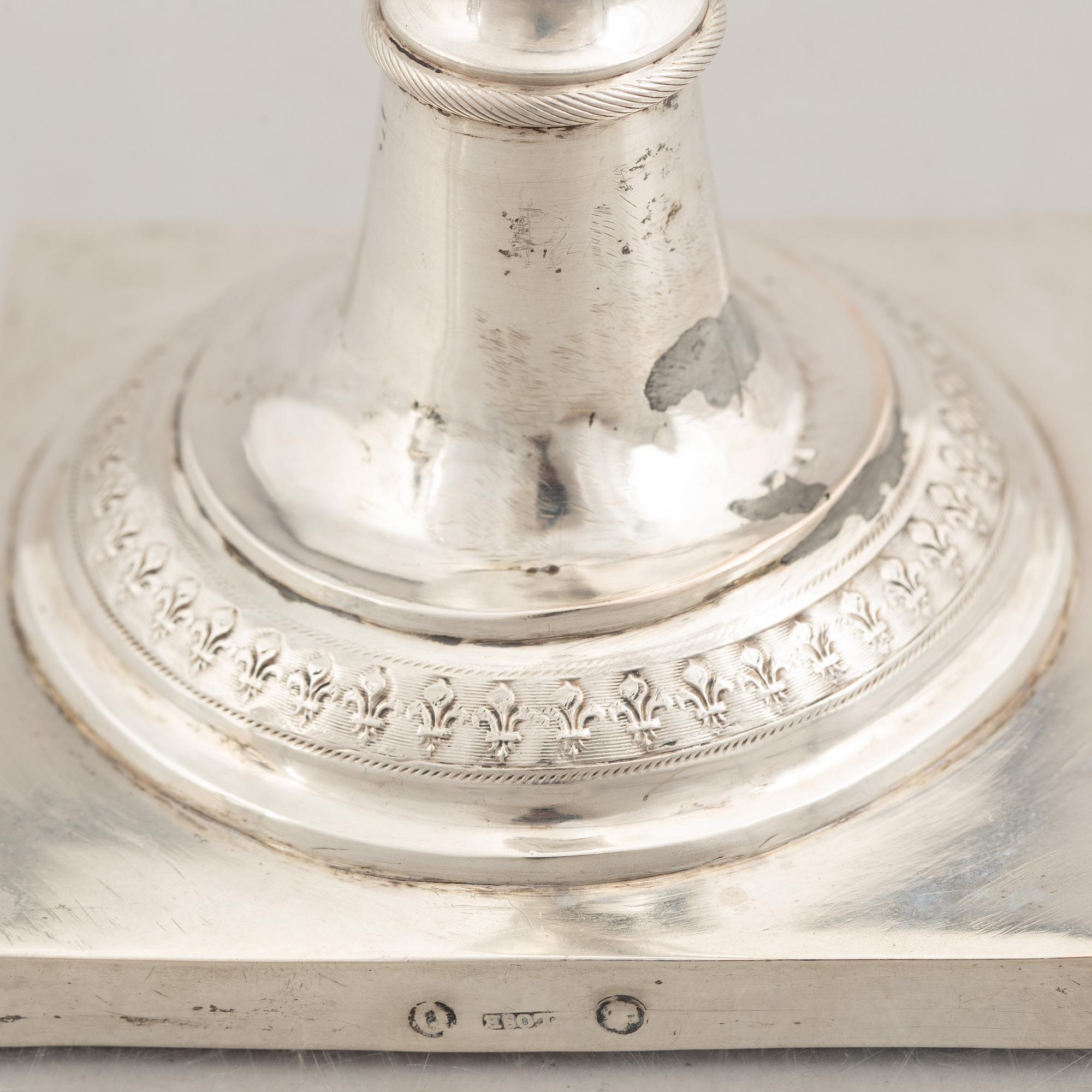 Two early 19th century German silver candlesticks, Berlin and Breslau 1820-1850.