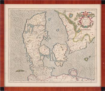 KARTA, kolorerad etsning, Danmark, 1700-talets andra hälft.