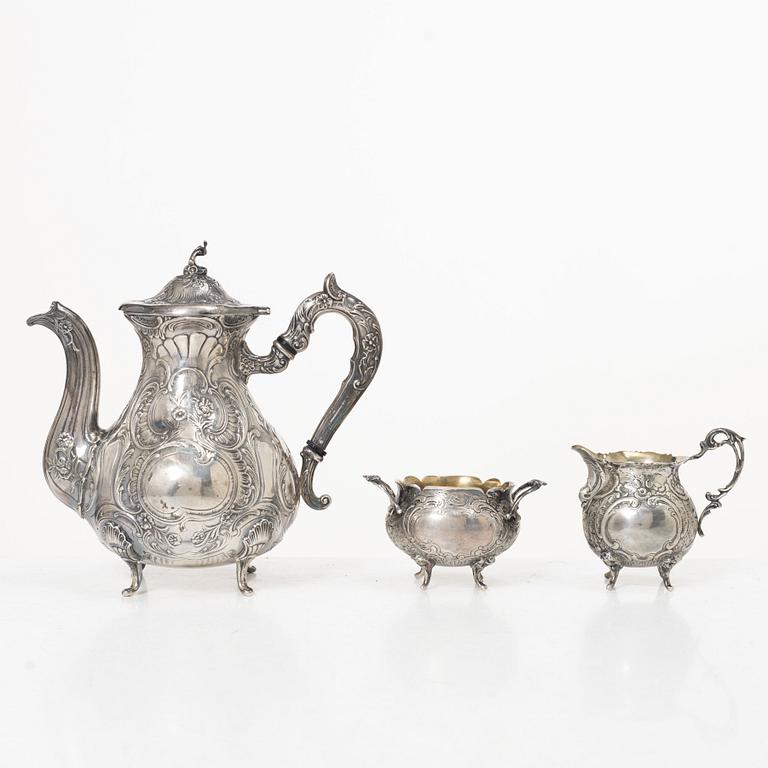 Georg Wessfelt, A Rococo style three piece silver coffee service, Malmö 1959 and 1965.