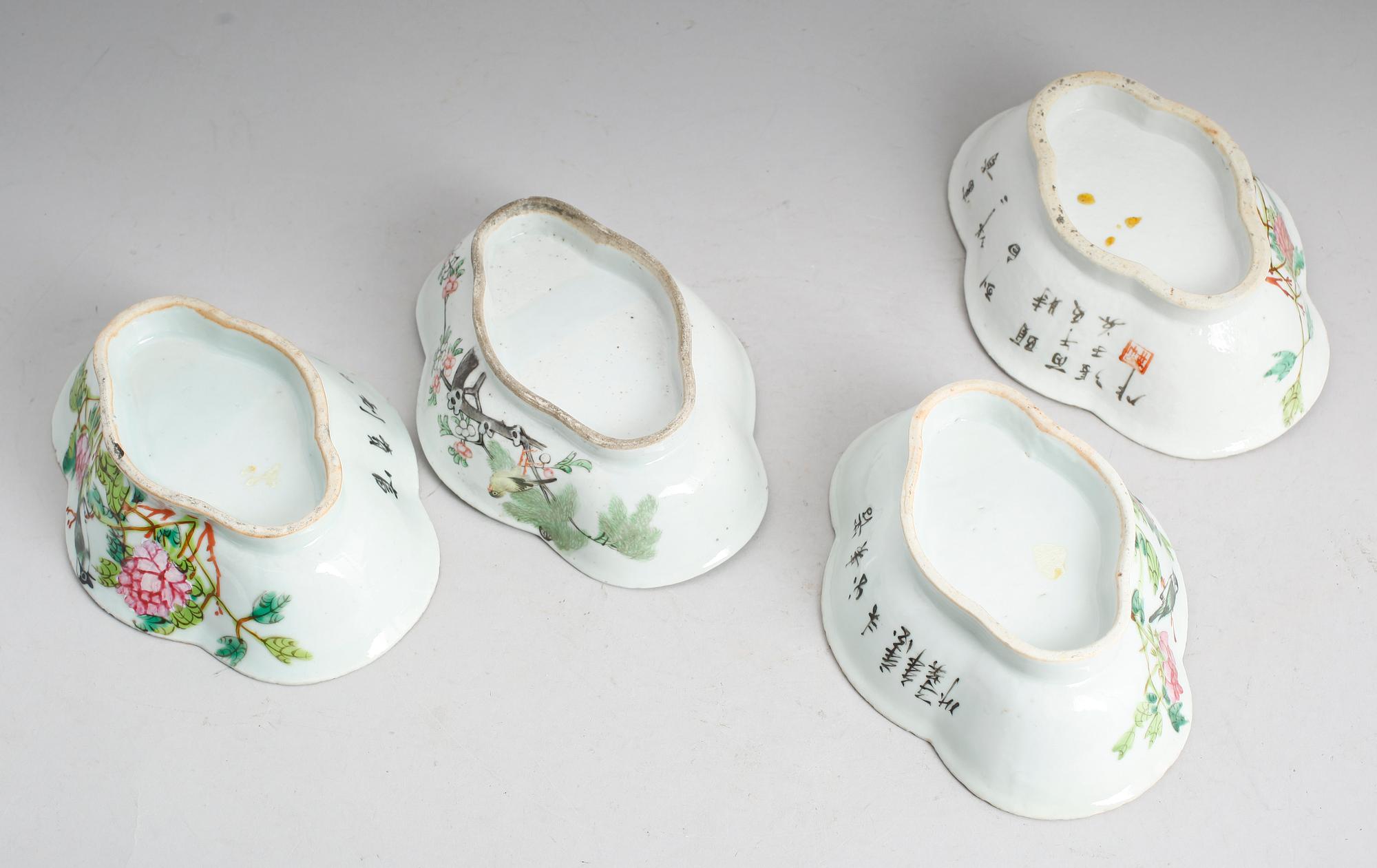 SKÅLAR, 4 st snarlika, porslin, Kina, 1800-/1900-tal.