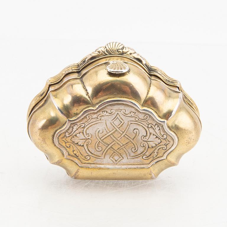 A Danish 18th century parcel-gilt silver box Rococo mark of JN Brosboll Veijle 1749 weight 74 grams.