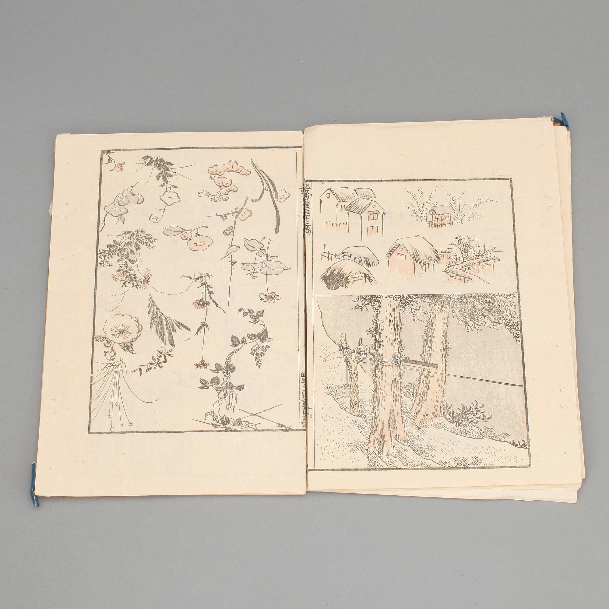 MANGABÖCKER (2), Japan, illustrerade med träsnitt, sent 1800-tal.