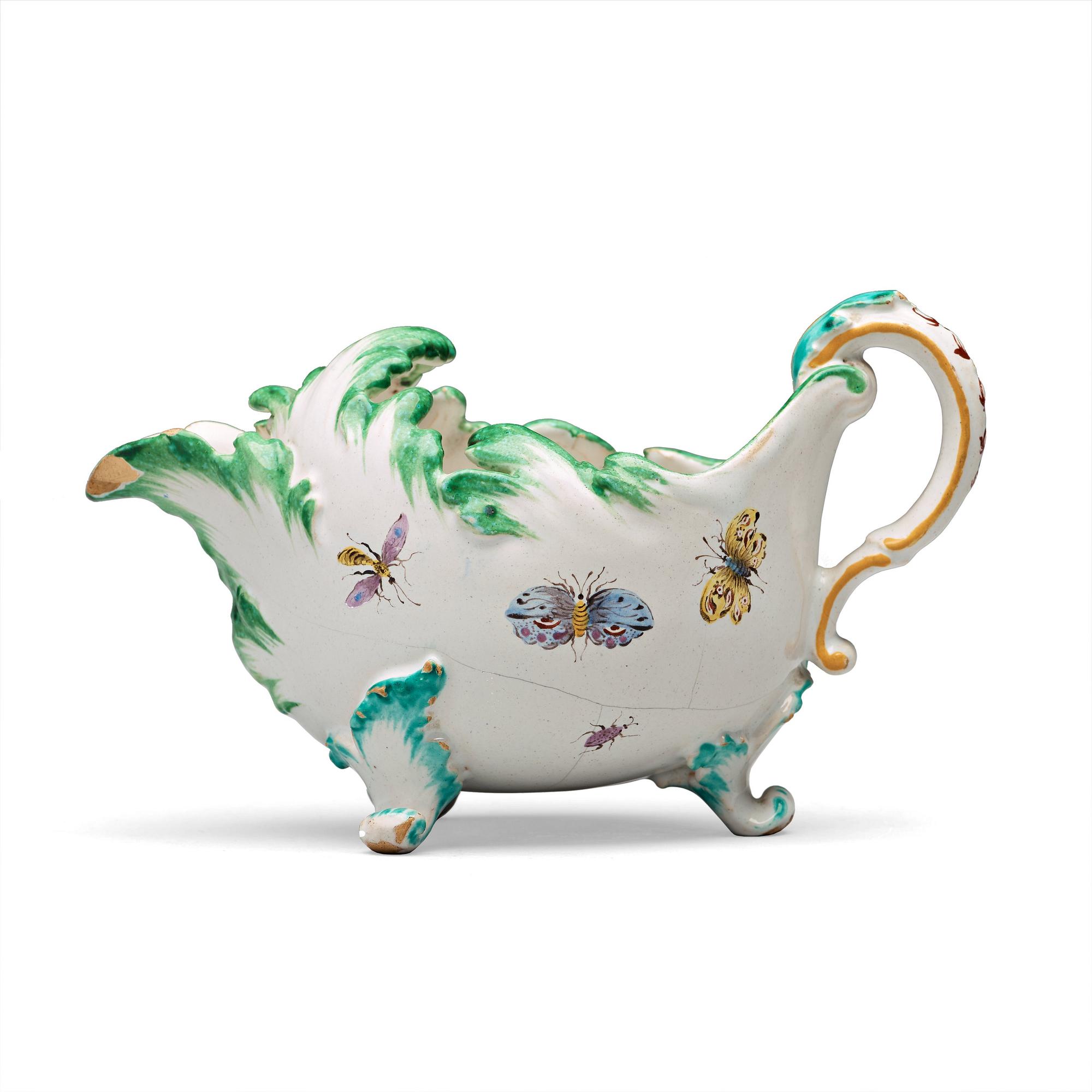 A Swedish faience Rörstrand sauce boat, 18th Century.