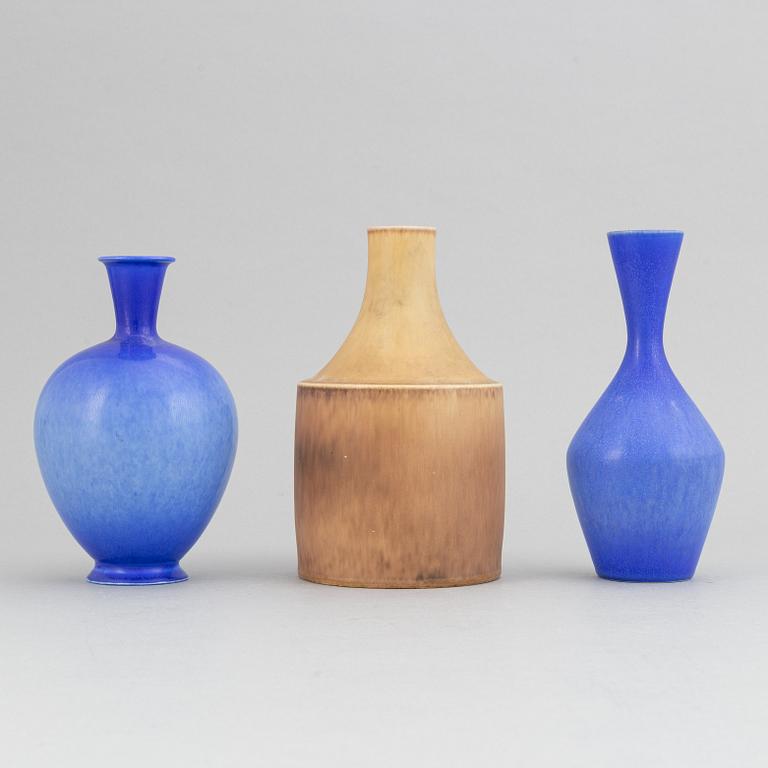 Sven Wejsfelt, a set of three stoneware vases for Gustavsbergs studio, 1980, 1987 and 1989.