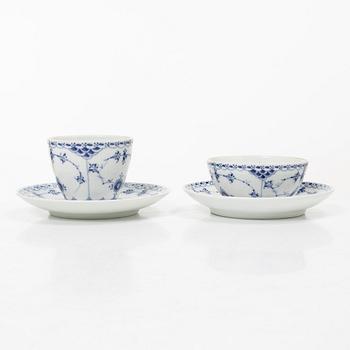 Royal Copenhagen, A 'Blue Fluted Half Lace" 30 pieces breakfast service, 'Musselmalet', partly 1889-1922 but also post 1923.