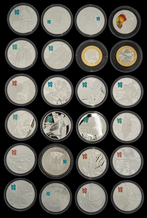 KOKOELMA MUISTORAHOJA, 24 kpl, hopeaa, Olympialaiset, Lontoo 2012.