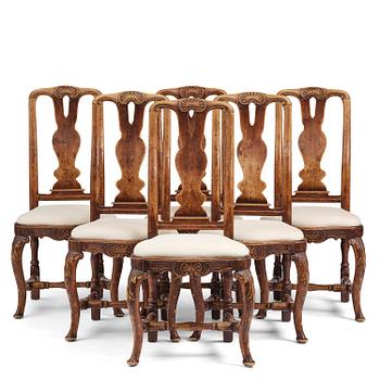 233. A set of six Swedish early rococo chairs, Stockholm, mid 18th century.