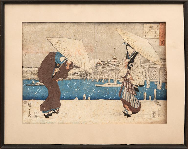 Utagawa Hiroshige I, färgträsnitt, diptyk, Japan, först utgivet 1840-talet.