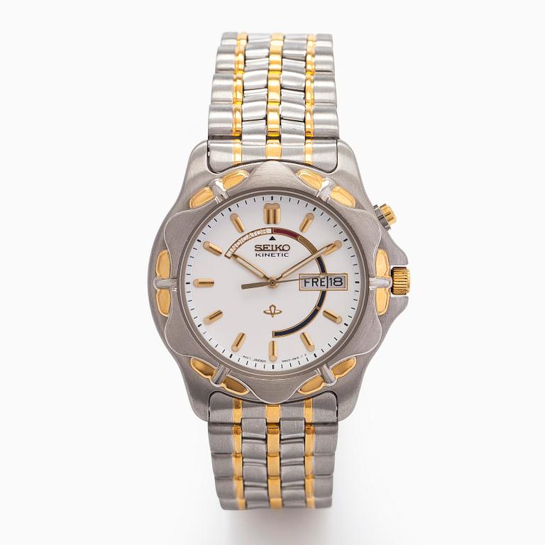 Seiko, Kinetic, rannekello, 40 mm, kulta /teräs, pleksilasi, 1990-luku.