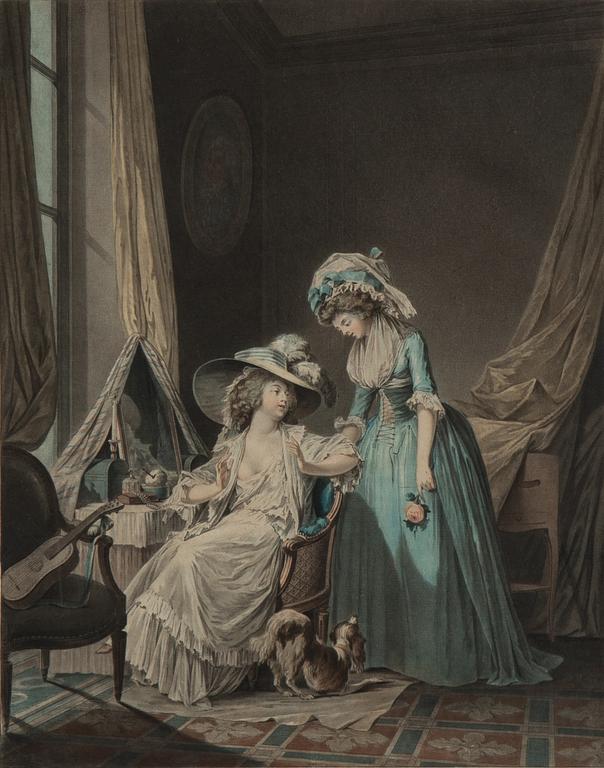 Niclas Lafrensen d.y., efter. Gravör Jean Francois Janinet. Tre färggravyrer, bildstl 35,5 x 28 cm vardera.