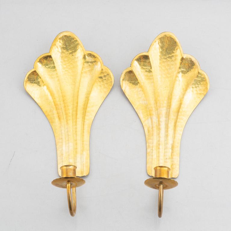 Lars Holmström, a pair of brass sconces, Arvika, Sweden, mid 20th century.