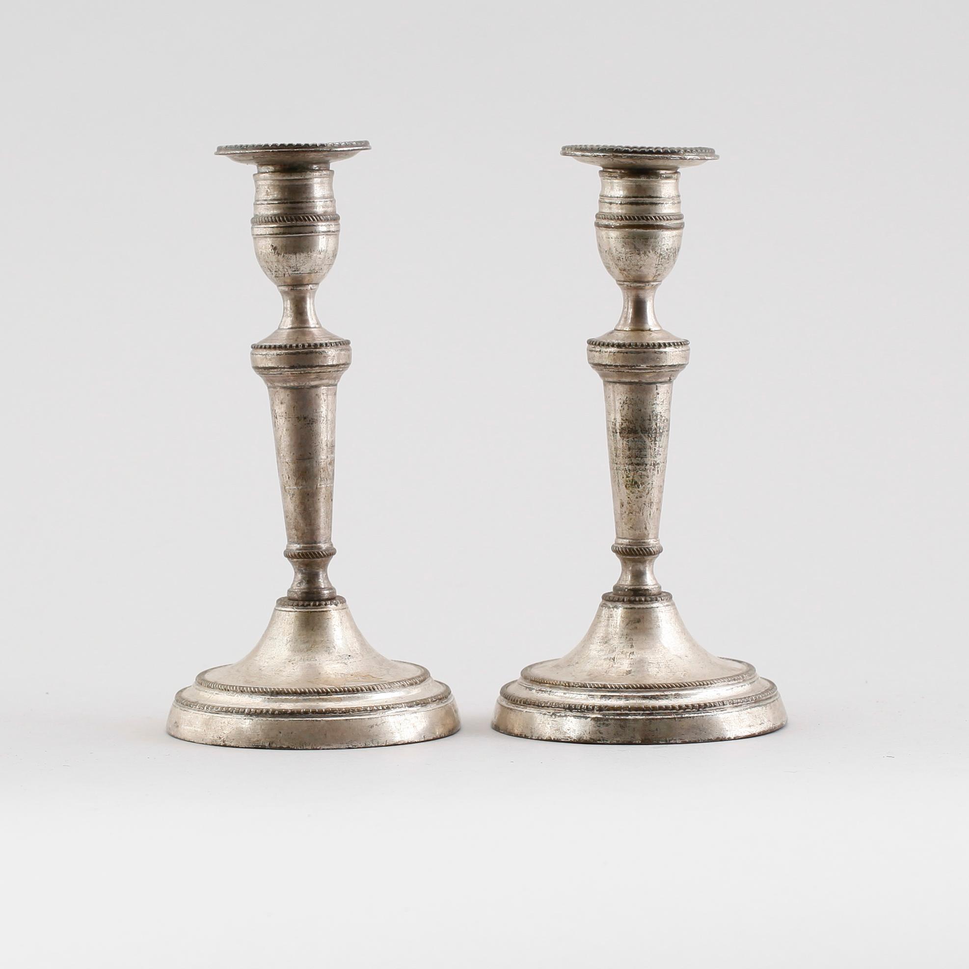 LJUSSTAKAR, 1 par, argent haché, 1800-talets första hälft.
