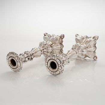 A pair of baroque style silver candlesticks, Hopeatehdas Oy, Helsinki 1947.