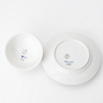 Royal Copenhagen, A 'blue fluted half lace' porcelain butter dish with stand, 1960s.